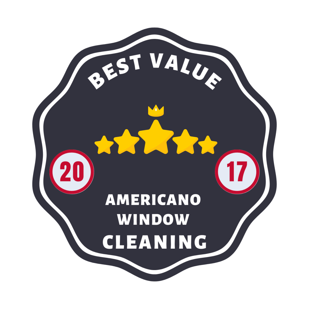 A badge with the words best value americano window cleaning
