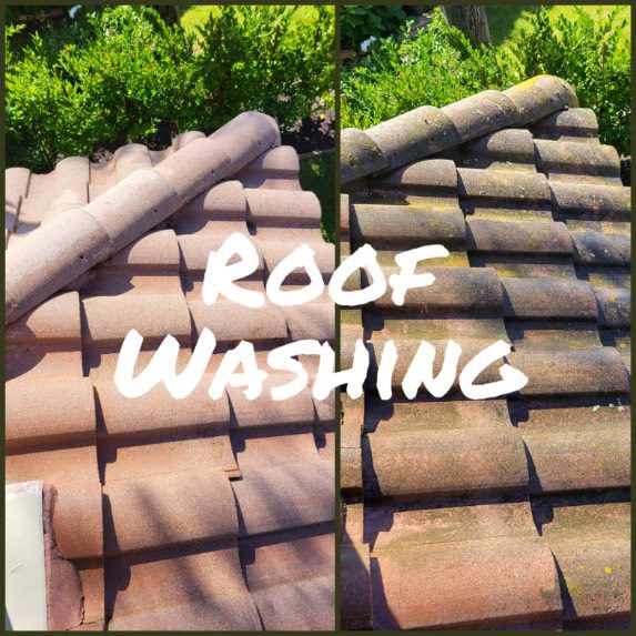 A picture of two different roof washes.
