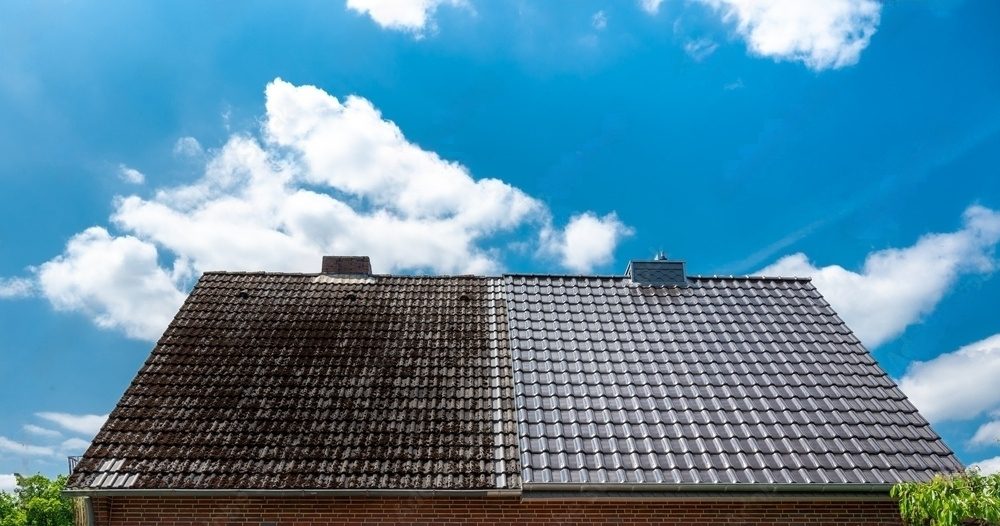 Roof before and after cleaning.